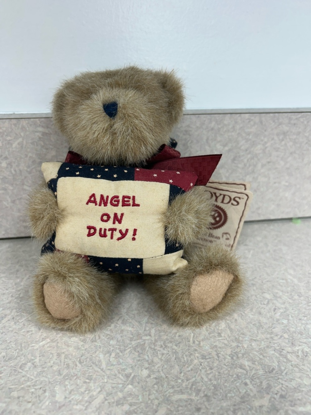 Boyds Bears Small Brown Bear with Patriotic 'Angel on Duty' Pillow